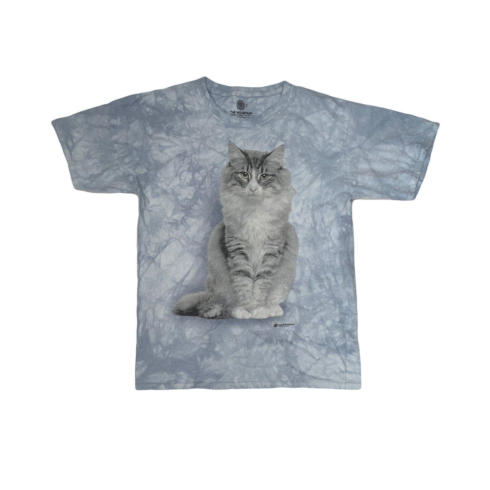 DECHINE CAT BIG SHIRT　MINT GRAY　42 Vintage the Mountain T-shirt Men's L Gray/blue Tie-dye Cat Graphic