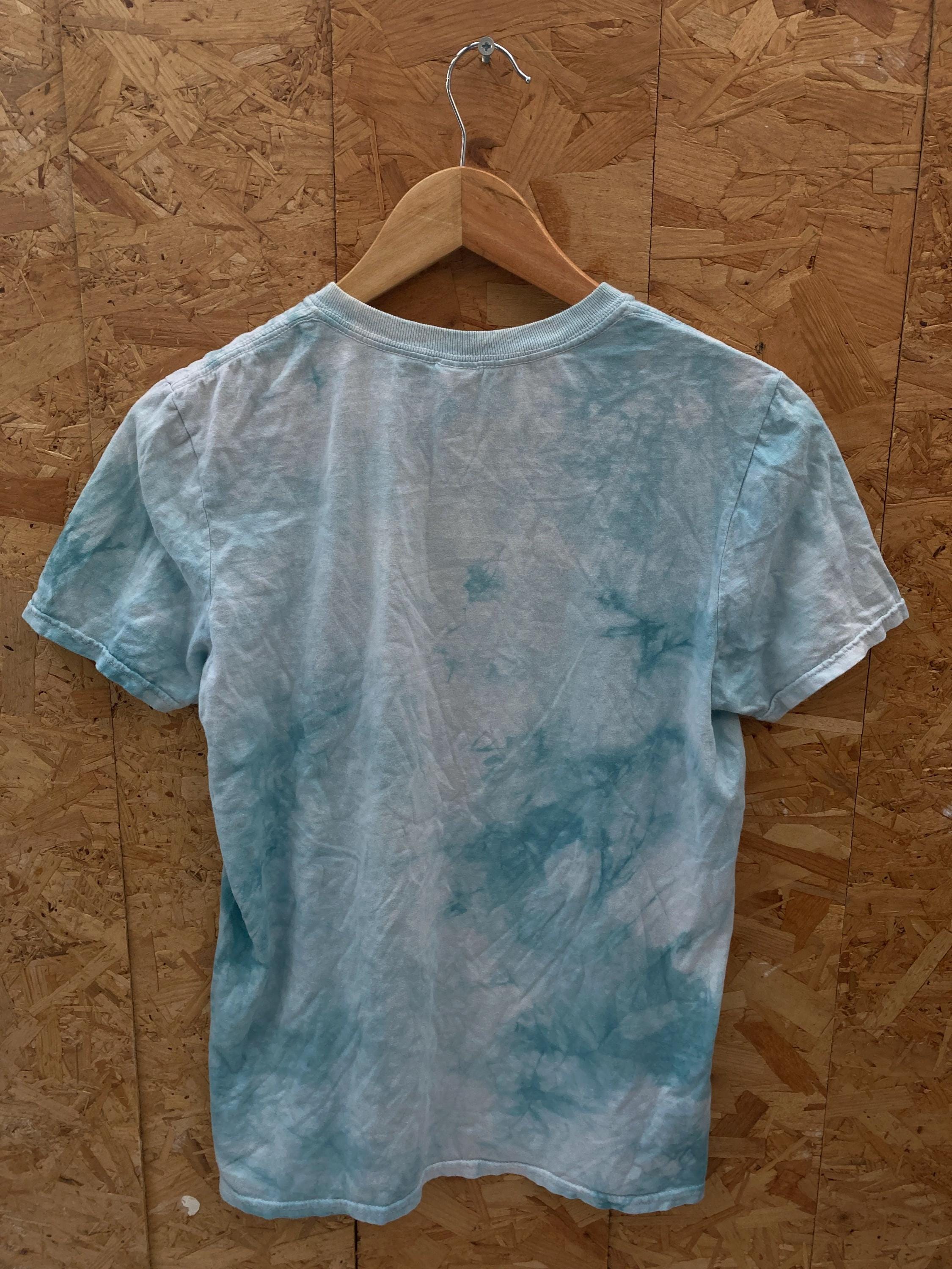 Vintage Y2K Blue Tie-dye White Realistic Tiger Animal Print T