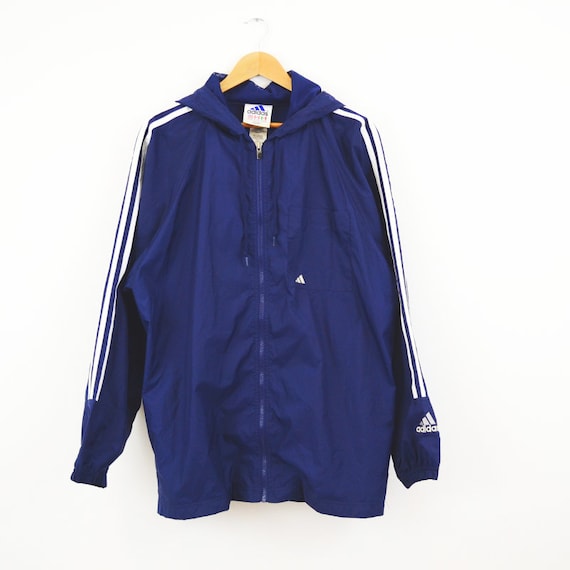 De Des 90 Années Vintage Bleu Capuche Adidas Doublé Pluie Mac Marine yY7gIbvf6m
