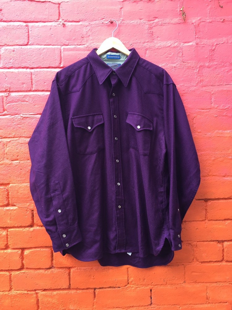 Image of stunning 80S Vintage Pendleton Purple Wool Western Cowboy Shirt Size Xl
