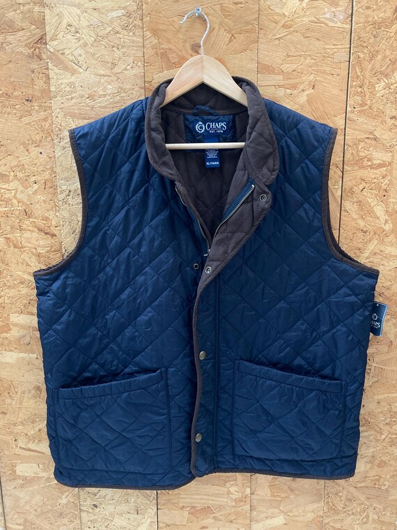 Vintage Y2K Chaps Ralph Lauren Quilted Fleece Lined Blue Vest 