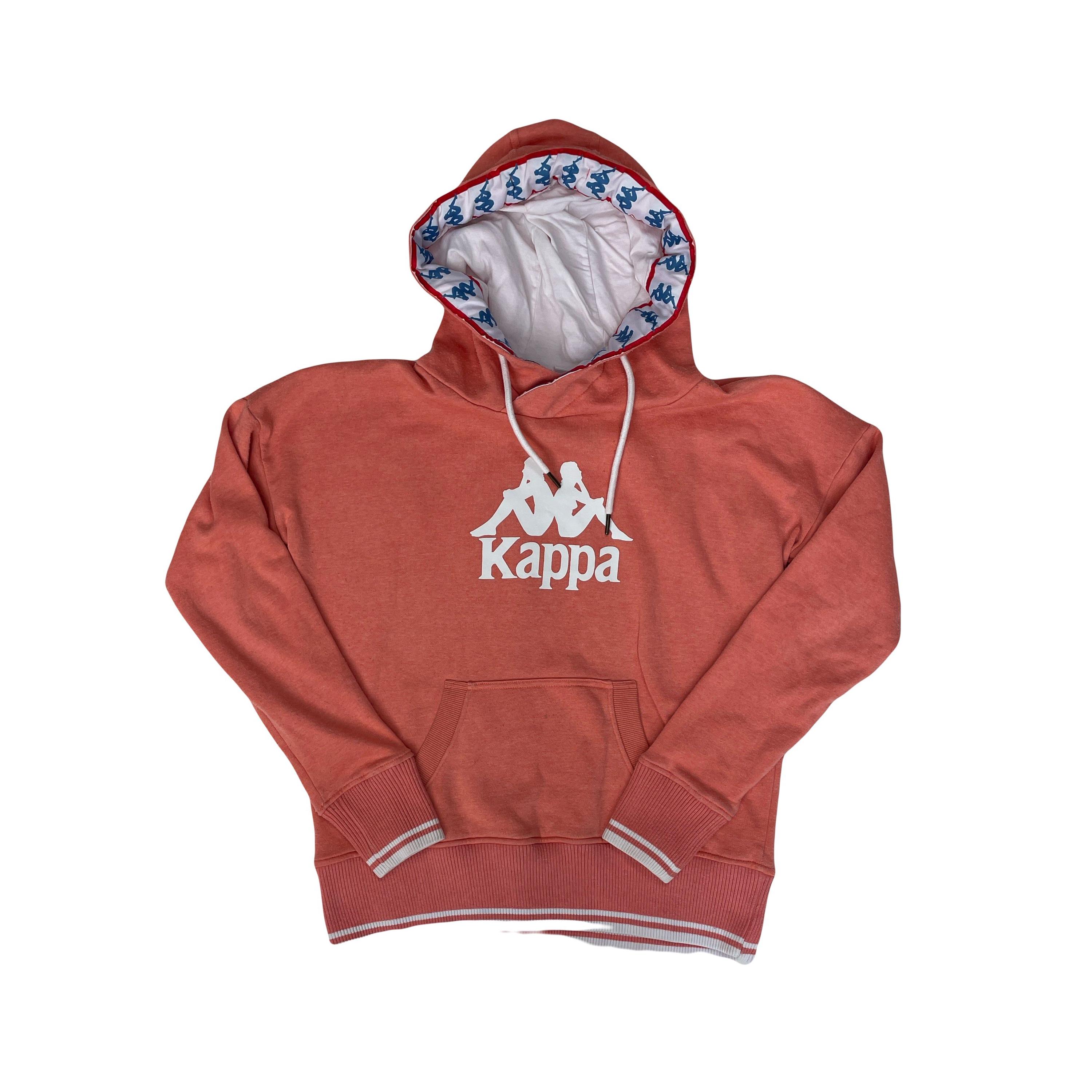 Vintage Y2K Womens Kappa Large Coral Pink Hoodie With White & Blue