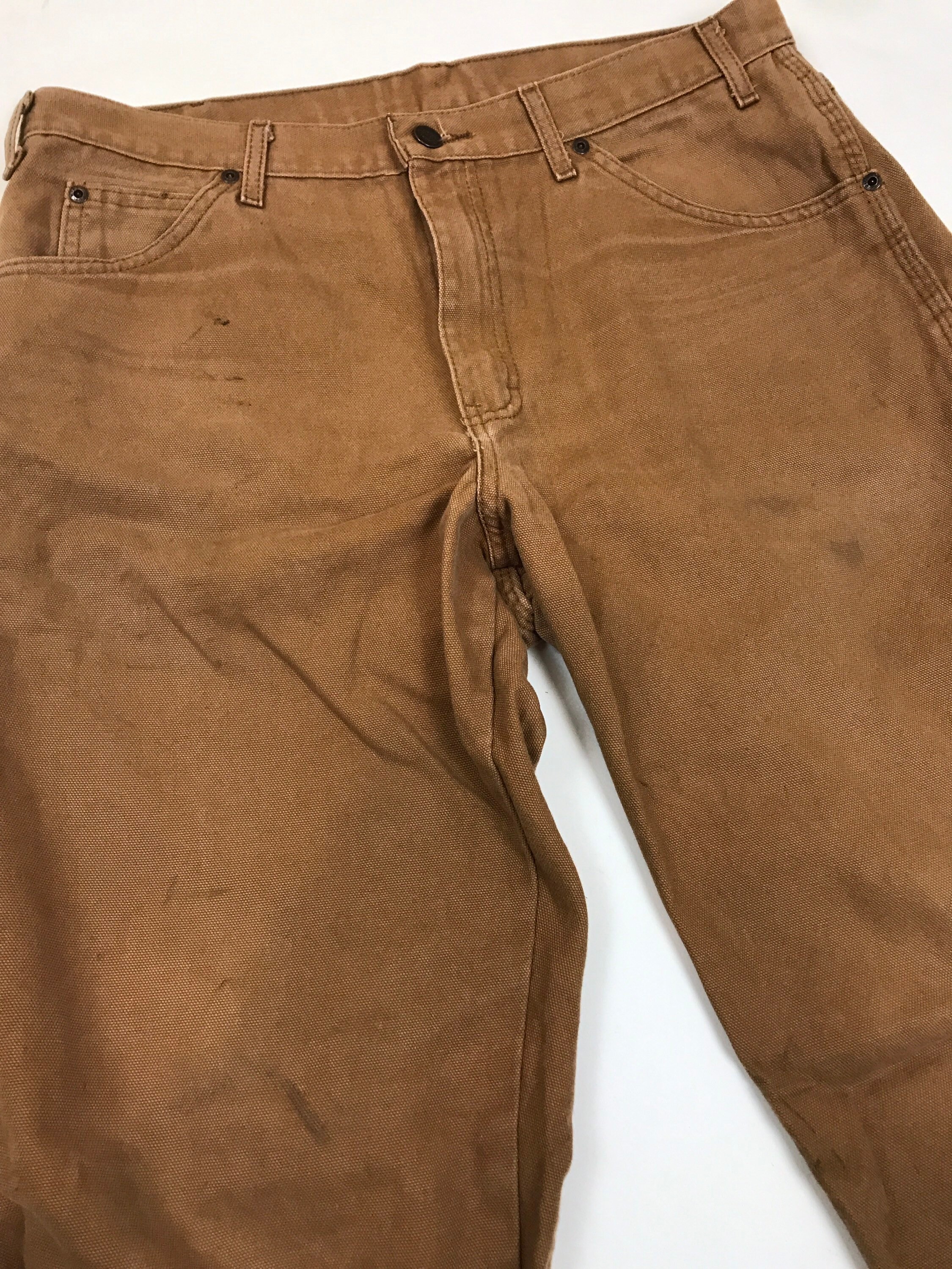 Vintage 90s W33 L32 Worn Distressed Dickies Heavy Cotton Tan Beige