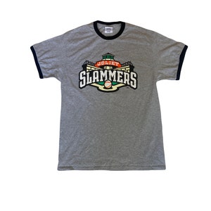 Vintage 90er Jahre Joliet Slammers Baseball Team Illinois USA Andenken grau meliert T-Shirt Größe L