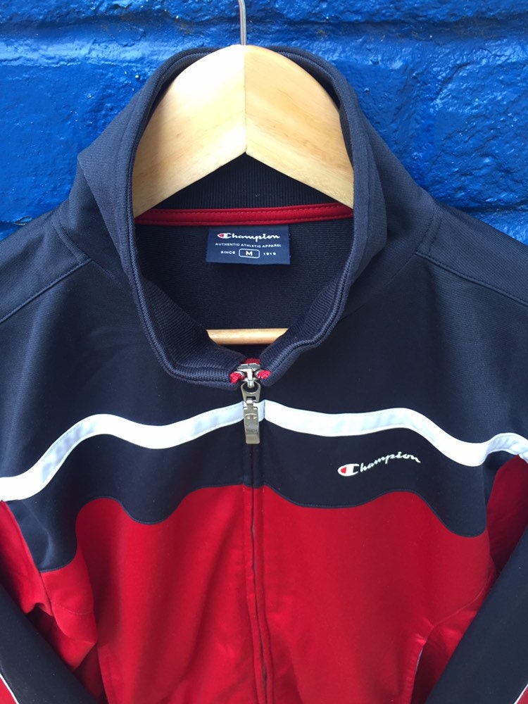 トップス Vintage 90s Champion tracksuit M unisex Vintage 90s Champion Red Black Track Suit Zip Top B-boy Size