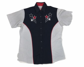 Ladies Vintage USA red black grey Rockerbilly line dance cowgirl western shirt size medium by country charmers