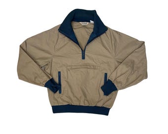 Vintage L.L.Bean Beige & Navy 1/4 Zip Pullover Jacket Size M