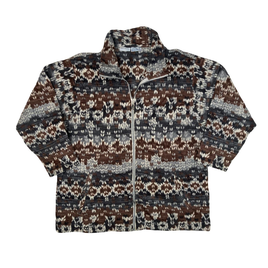 Vintage 90s Brown Beige Aztec Navajo Pattern Crazy Print Zip Fleece ...