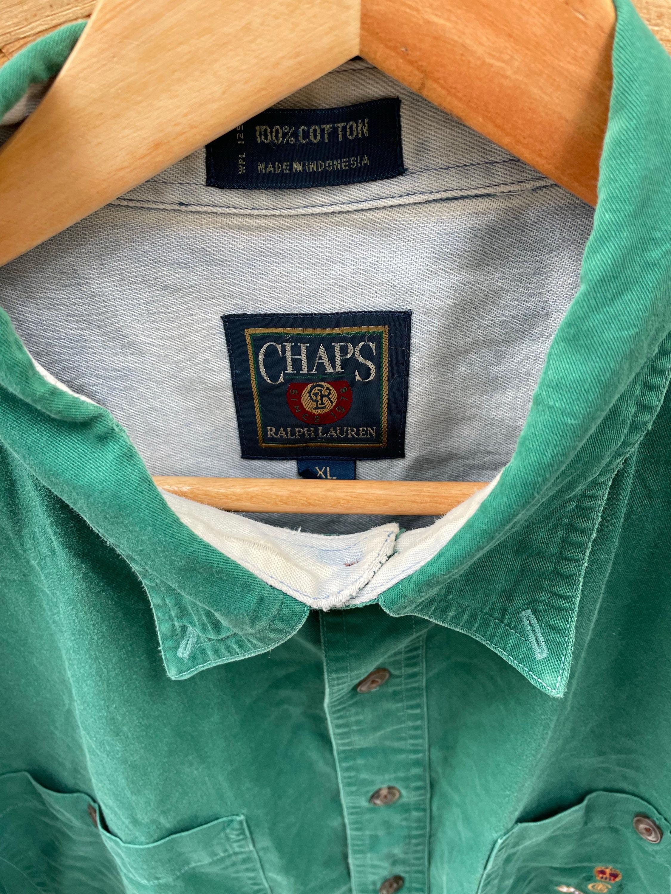 Vintage 90s Chaps Ralph Lauren Men's XL Green Short Sleeve Button