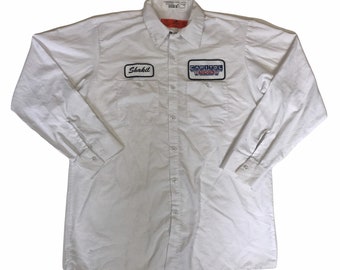 Vintage 90s USA white Shakil name badge capitol Toyota mechanic chore workwear shirt by RedKap size Large like dickies