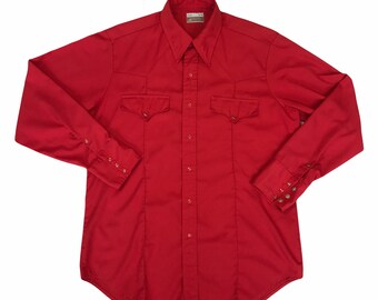 Vintage 80s Bright red western cowboy Shirt size large by Sears Western Wear