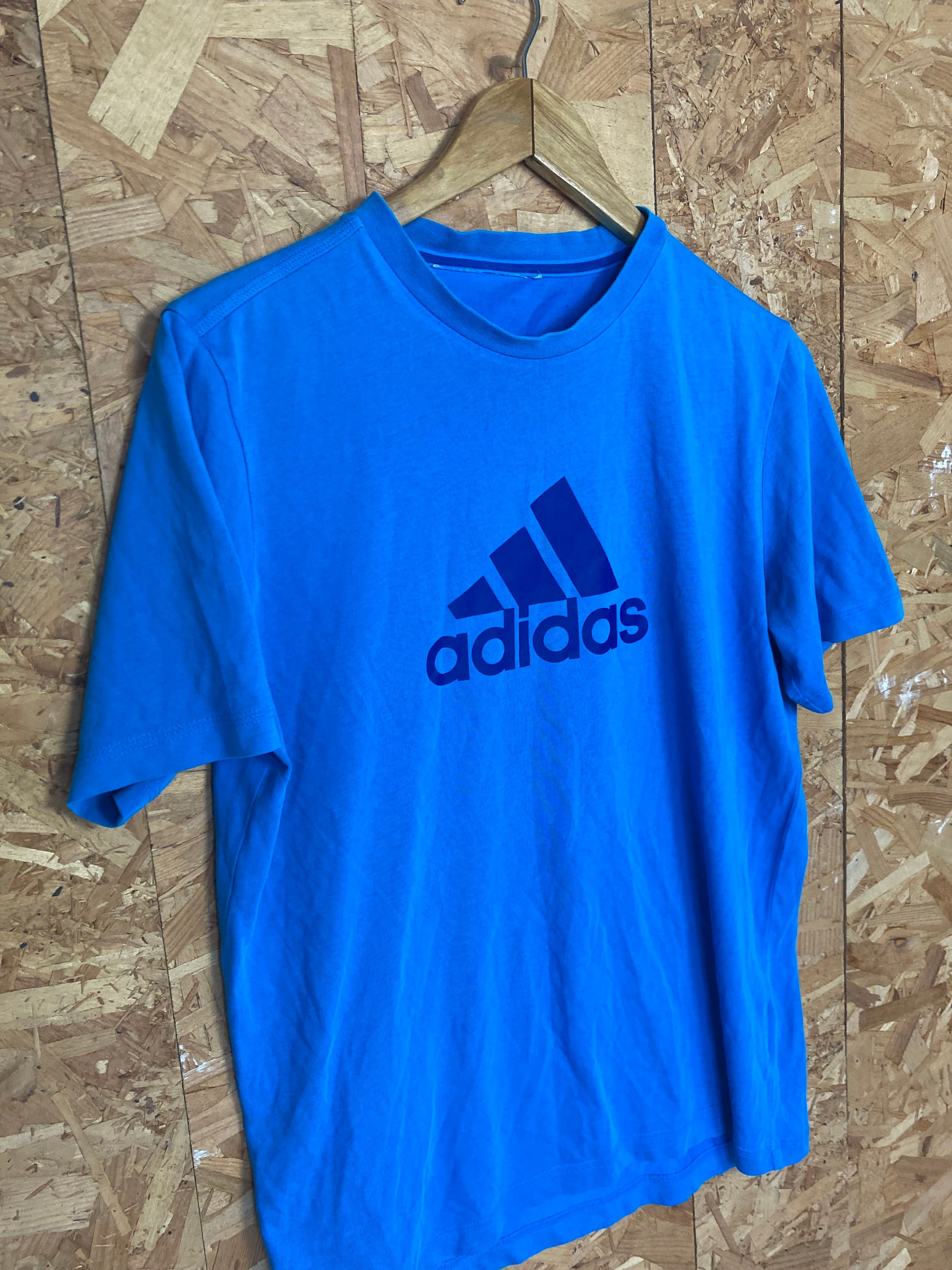 Vintage Y2K Adidas Electric Blue Spell Out Logo T-shirt Size 