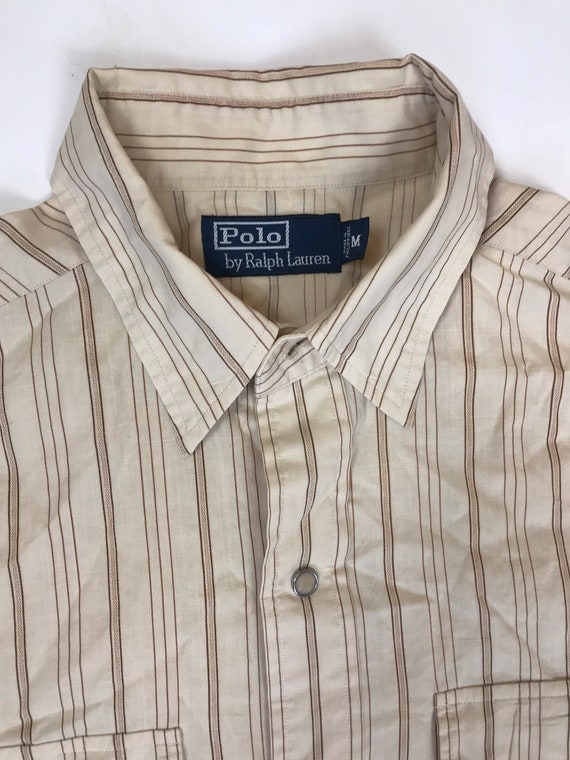 極美品 90s ralph lauren L/S shirt 9 beige Vintage 90s Polo Ralph Lauren Beige Striped Western Cowboy