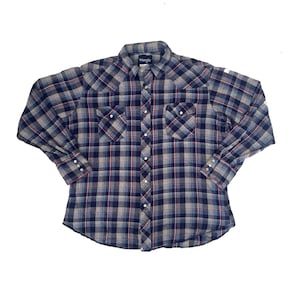 Vintage 80s Wrangler blue red check flannel western cowboy shirt size XL