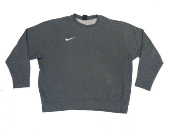 Vintage Y2K Nike grey minimal white swoosh crew neck sweater size XL oversized