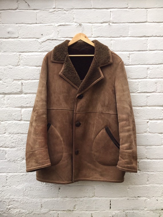 Mens Vintage 70s Afghan Sheepskin Shearling coat s