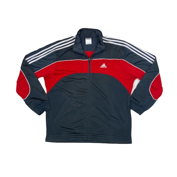 Vintage 90s Adidas Zip Track Top Grey White Red Size 41/42
