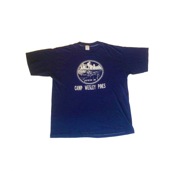 Vintage 82 Camp Wesley Pines Methodist church USA souvenir navy blue t shirt size XL