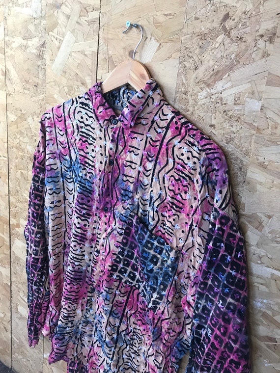 Vintage 80s ugly print crazy pink purple blue bei… - image 5