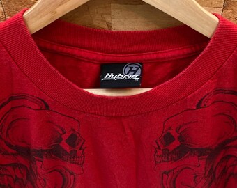 Vintage Y2K Red Hybrid Feather Skull Cross Double Side Print