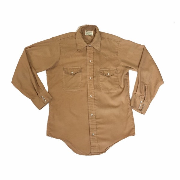 Vintage 70s beige corduroy south western cowboy rancher shirt size medium by Buffalo Bill
