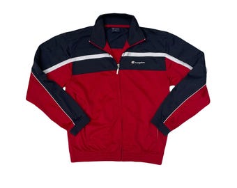 Vintage Y2K Champion Track Jacket Red Navy White Athletic Full Zip Mens Size M