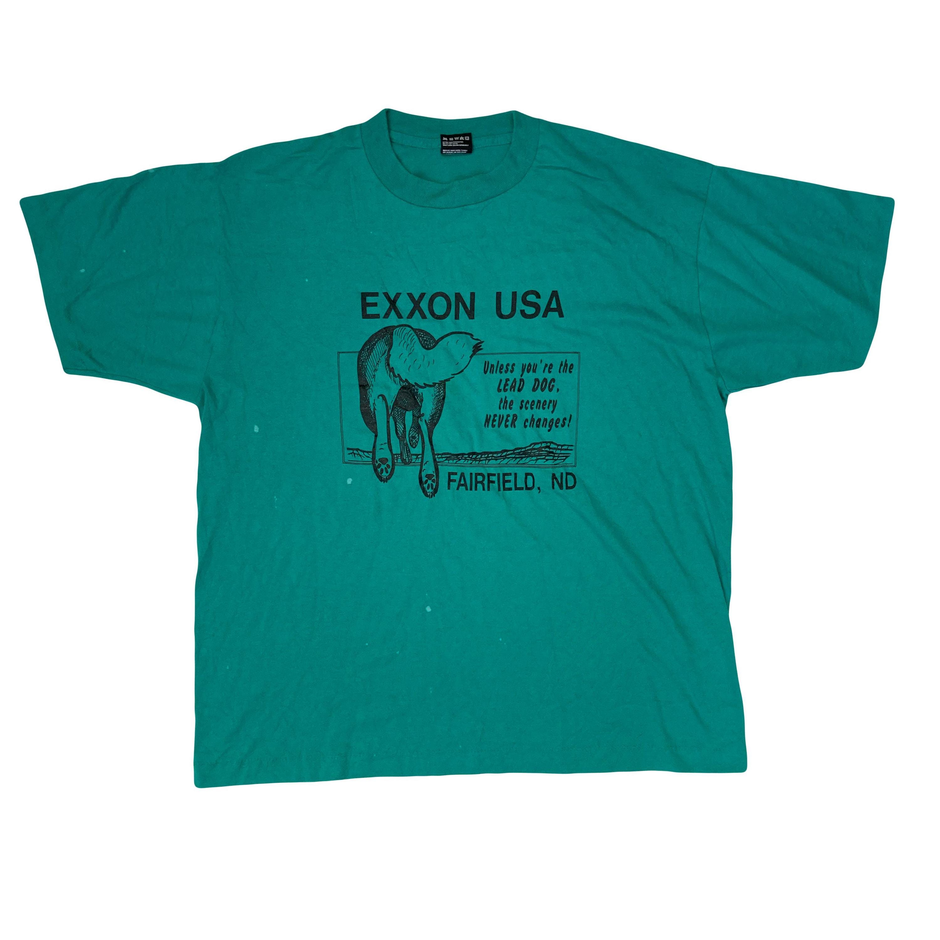 Vintage 80s Green Exxon USA Fairfield Dog Single Stitch Souvenir T