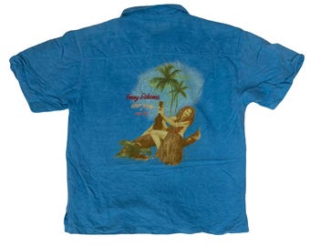 Vintage Y2K 100% silk blue Hula girl Hawaiian shirt size medium by Tommy  Bahama