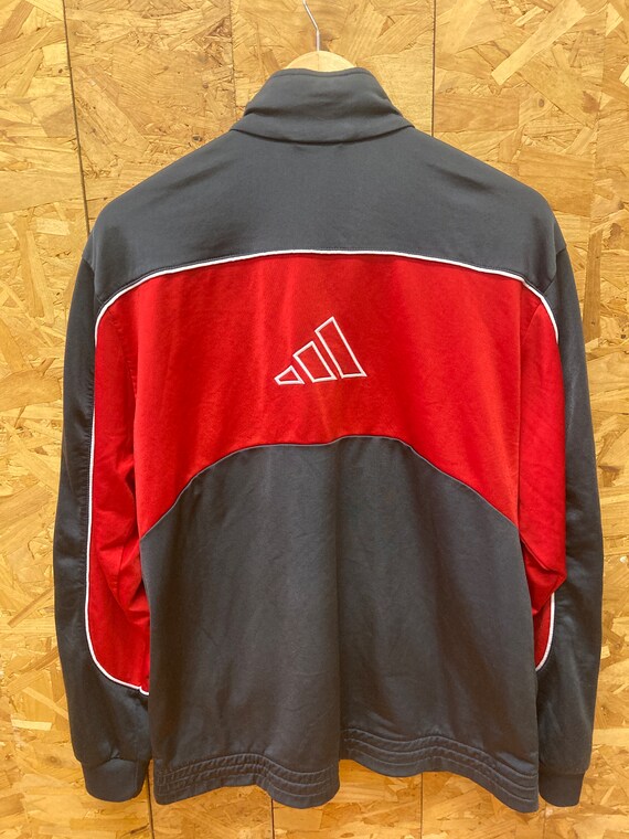 Vintage 90s Adidas Zip Track Top Grey White Red Size 41/42