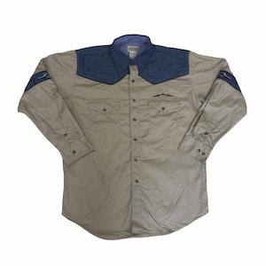Vintage 90s rocker billy cowboy Western cotton beige denim rodeo hot rod shirt size large by express riders