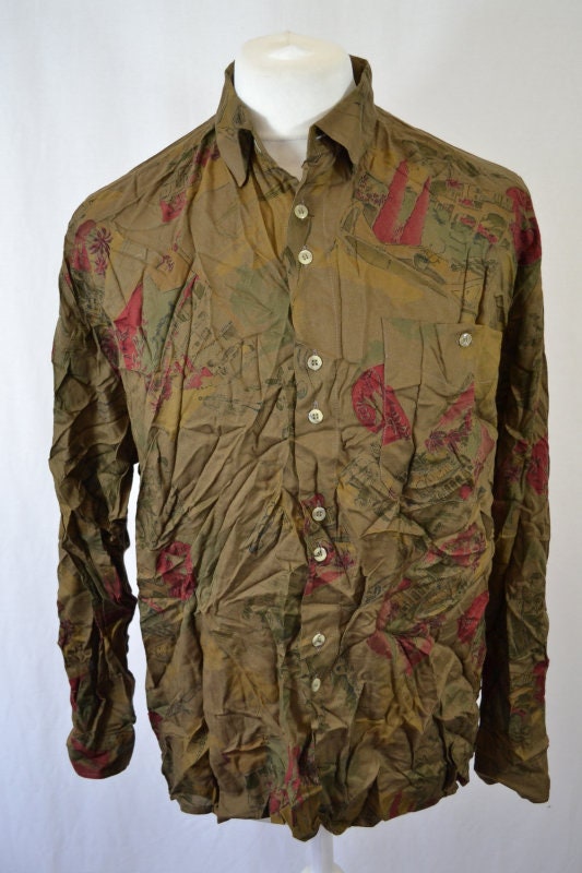 Image of 90's Grunge Abstract Olive Pattern Retro Vintage Shirt