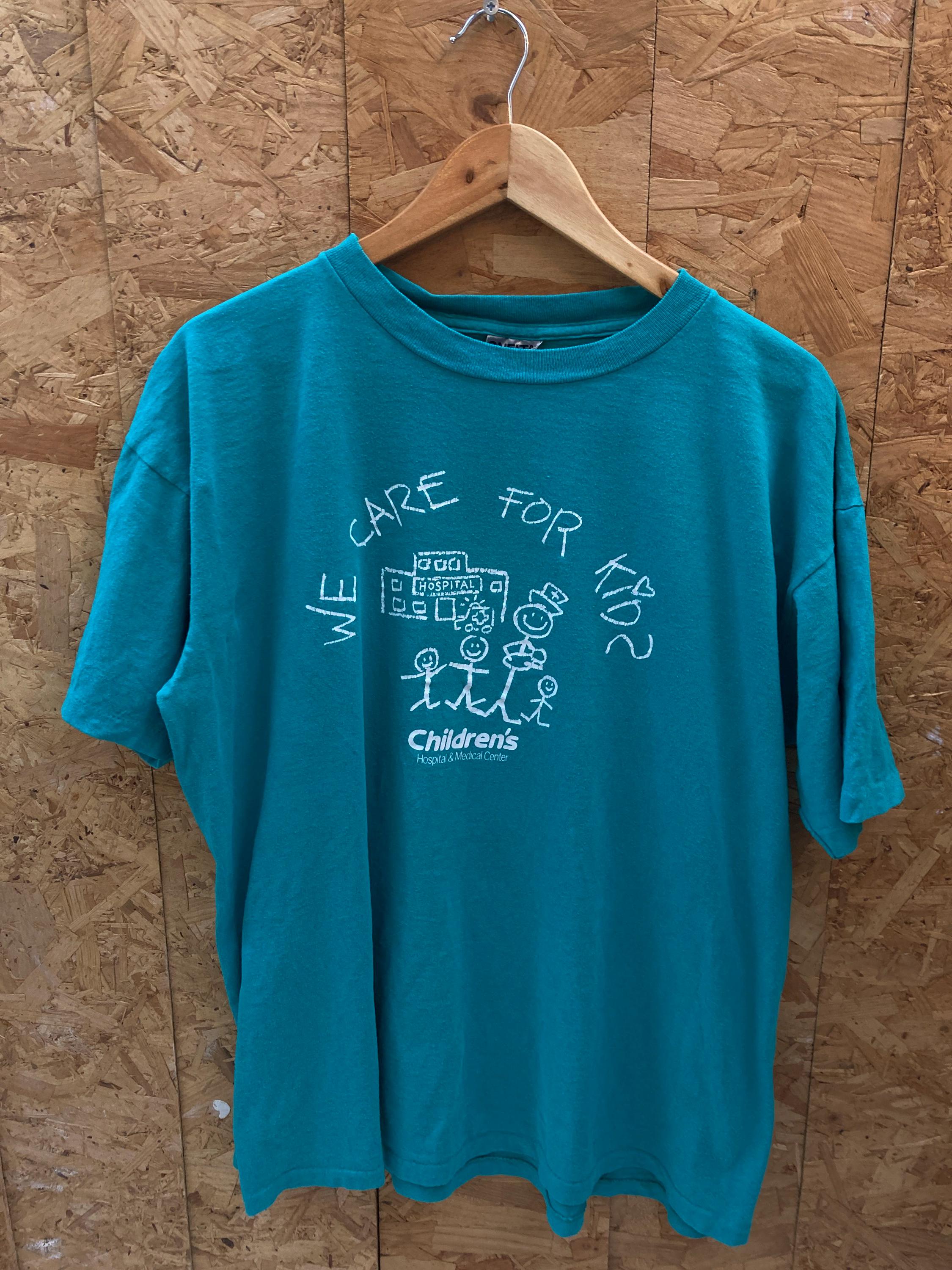 Vintage 90s Quirky We Care for Kids Single Stitch Turquoise T