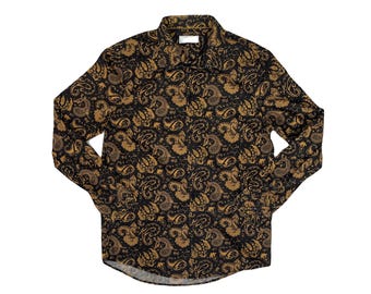 Vintage Y2K Herren Schwarz & Gold Paisley Langarmhemd Größe L von Pier One