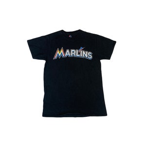 Vintage 90s Miami Marlins baseball number 2 USA black souvenir t-shirt size small by Majestic