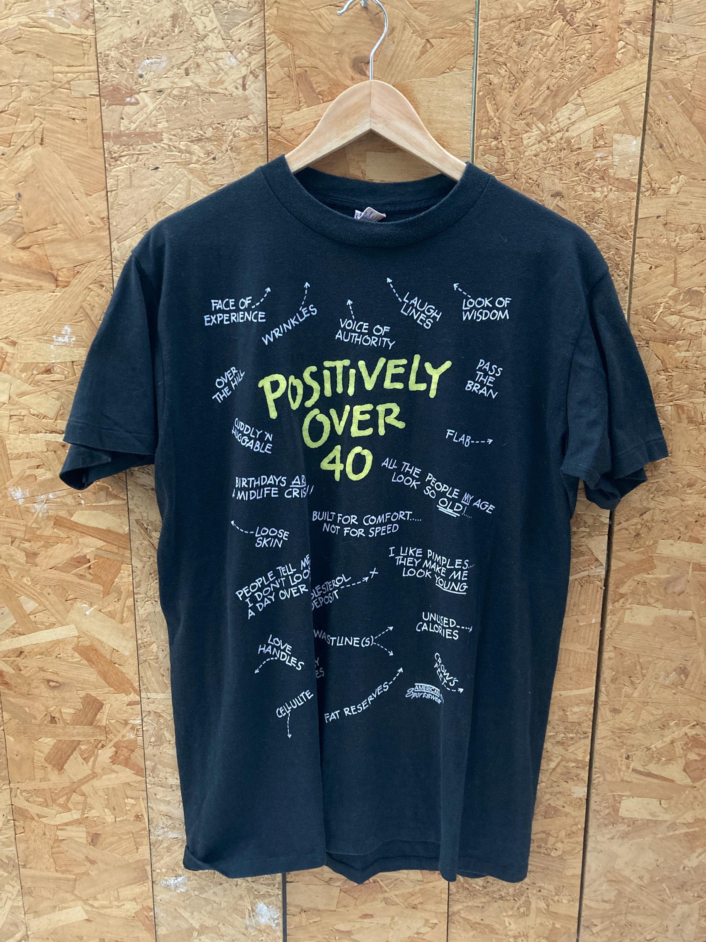 Vintage 90s Positively Over 40 All Over Print Single Stitch T