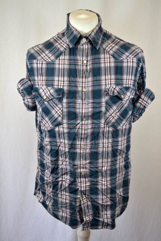 Image of Vintage 80's 90's Blue & Grey Western Shirt
