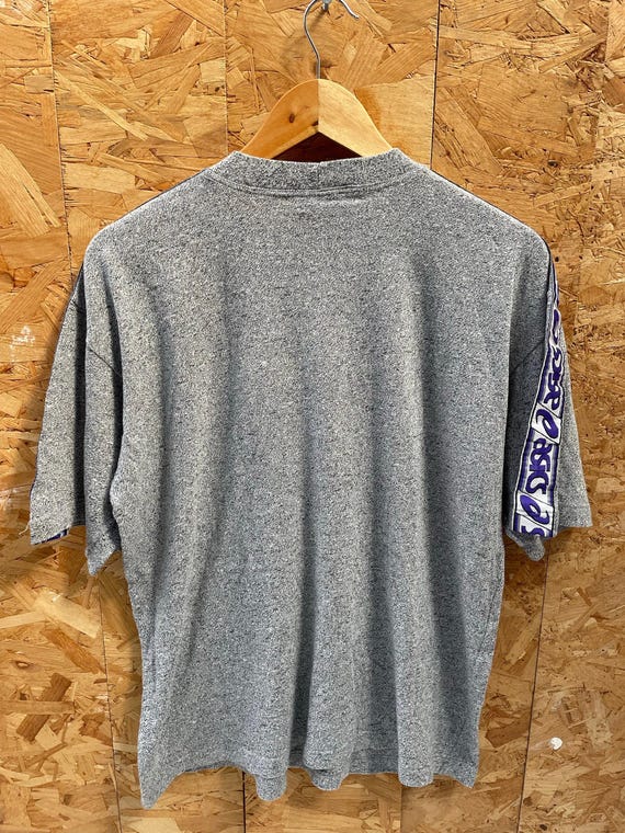 Vintage 90s ASICS Grey & Purple Tape Detail Short Sleeve T-shirt