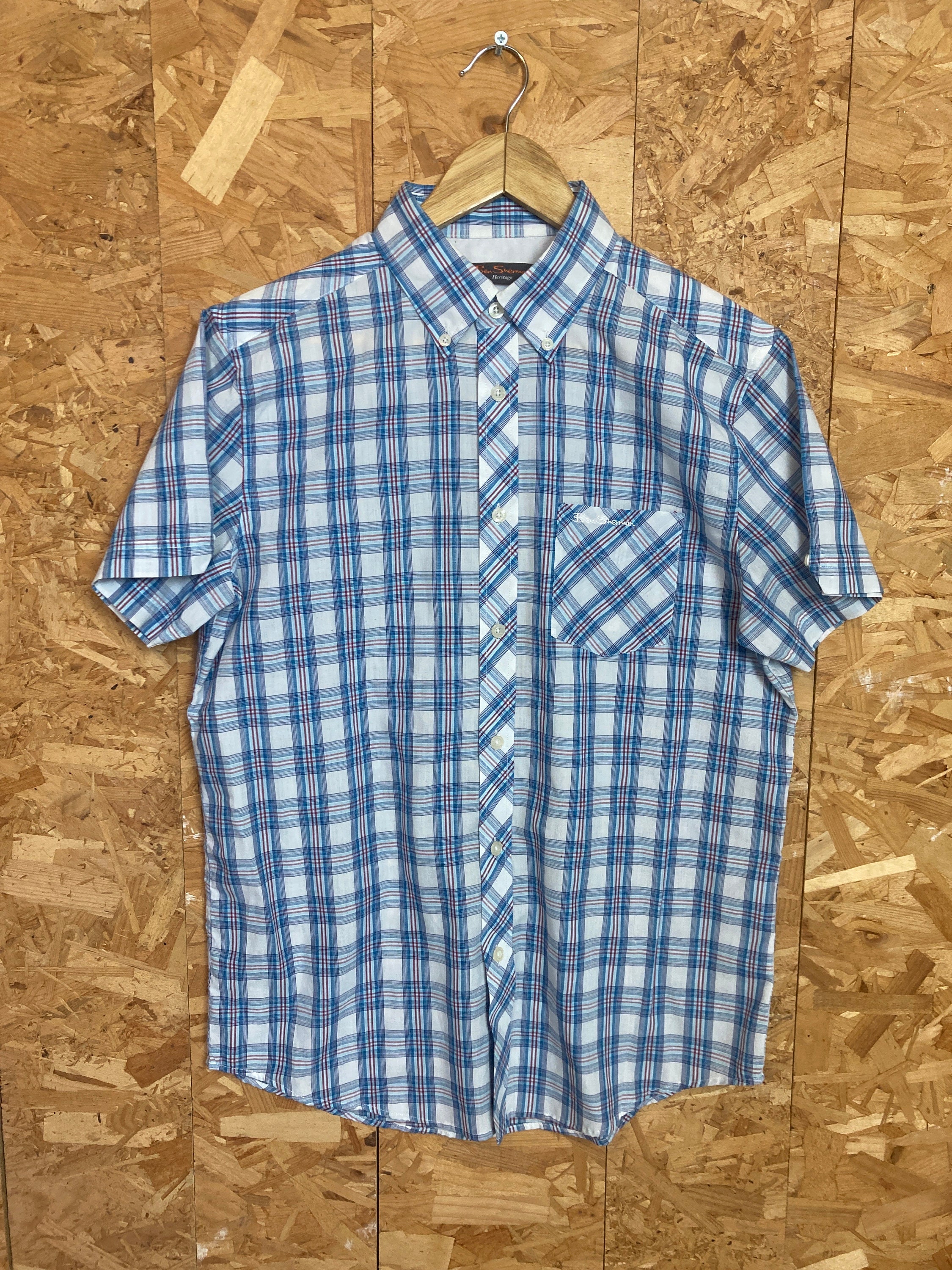 Vintage Ben Sherman Light Blue Red White Tablecloth Fine Check