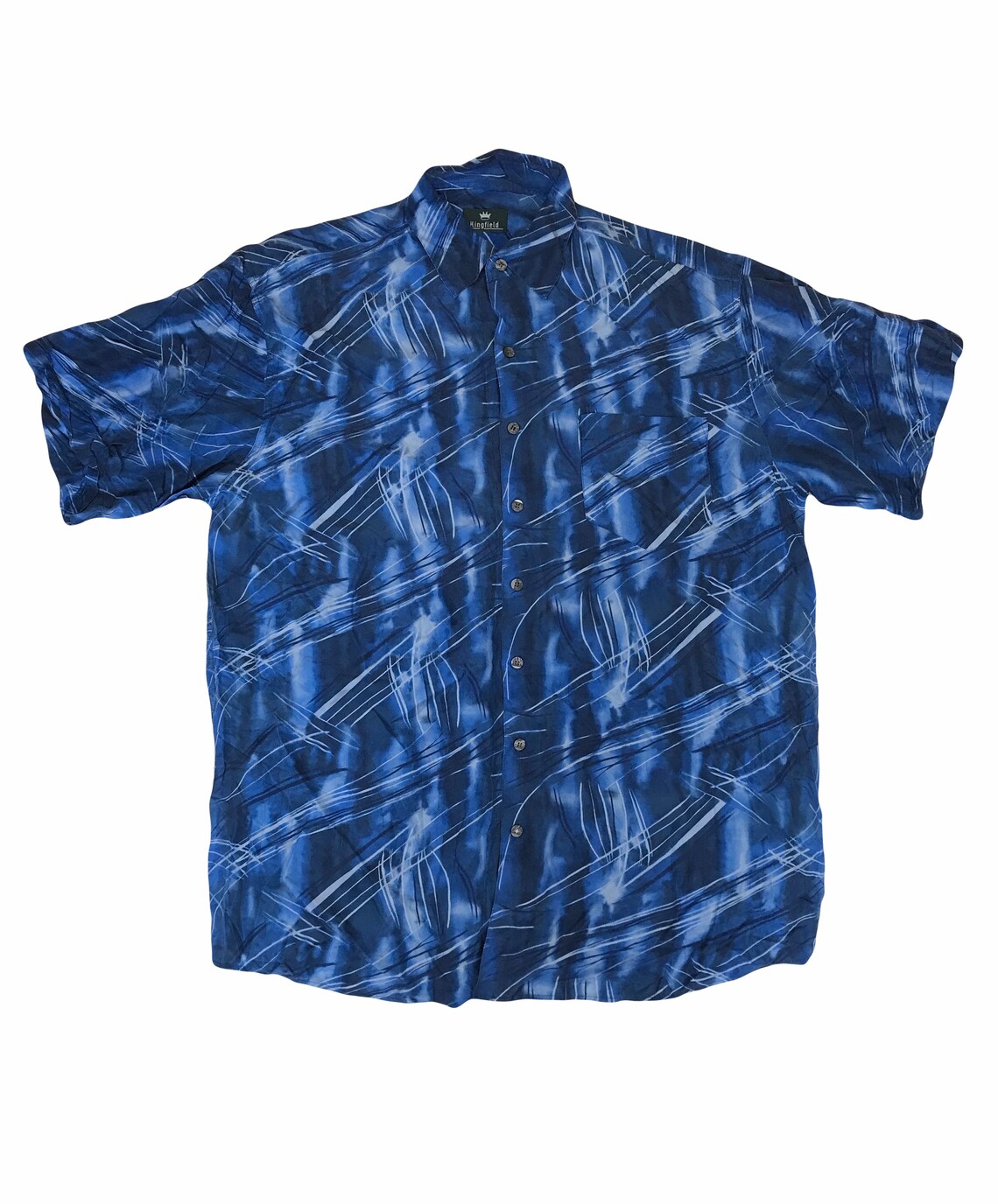 Vintage 90s oversized Blue Abstract Pattern 100% pure silk short sleeve Shirt size XL, Foto 1 von 5