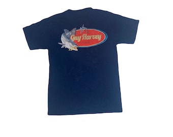 Vintage marineblaues Guy Harvey Angeln T-Shirt mit Fisch Grafiken Größe S