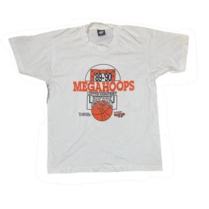 Vintage 89-90 Megahoops basketball Lotto Contest LaCrosse USA souvenir white orange single stitch T shirt size large