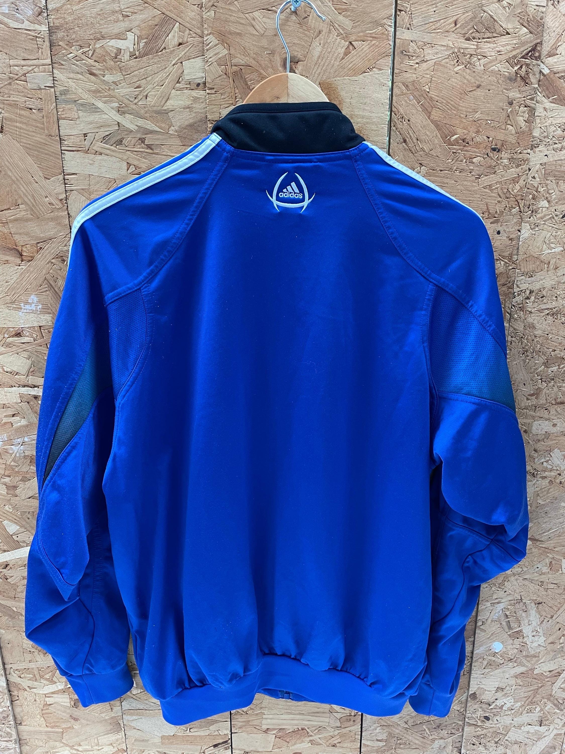 Vintage Y2K Adidas Men's Size M Blue Black Track Jacket With White