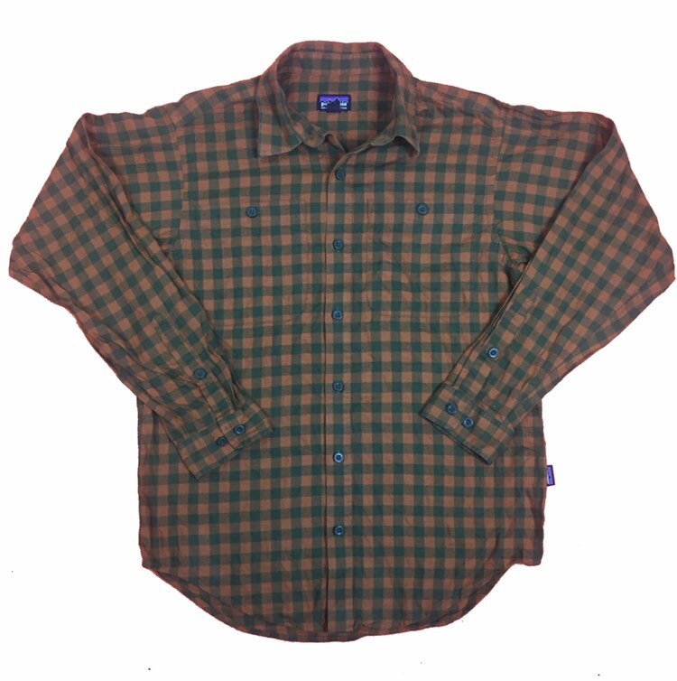 Image of Patagonia Mens Vintage Rust Brown & Green Chunky Check Shirt Size Xs
