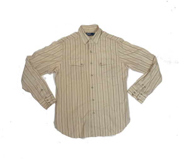 極美品 90s ralph lauren L/S shirt 9 beige Vintage 90s Polo Ralph Lauren Beige Striped Western Cowboy