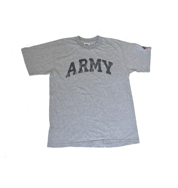 Vintage 80s USA Army Issue Physical Training Heather Grey T Shirt 