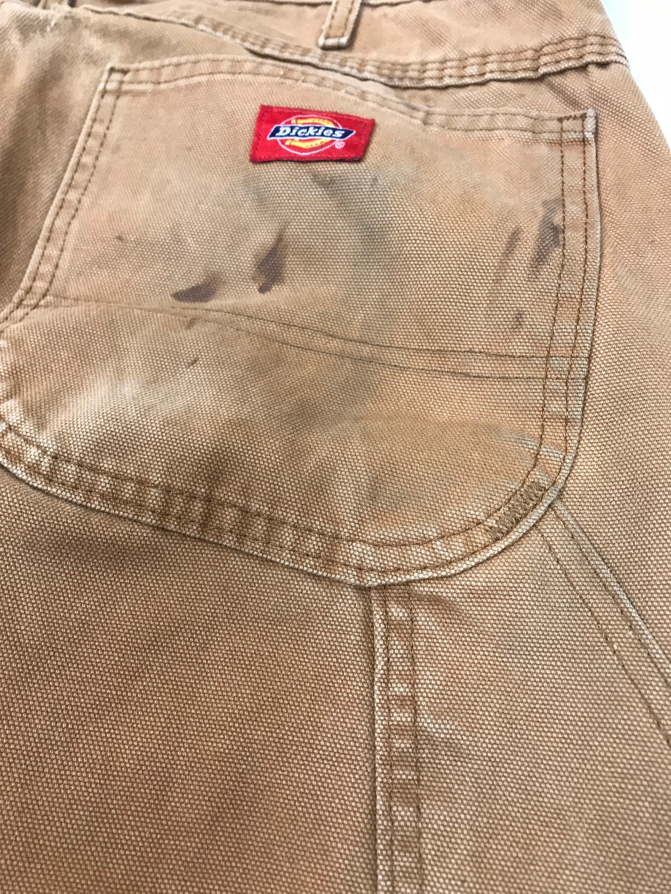 Vintage 90s W36 L33 Distressed Worn Tan Beige Dickies Heavy Cotton