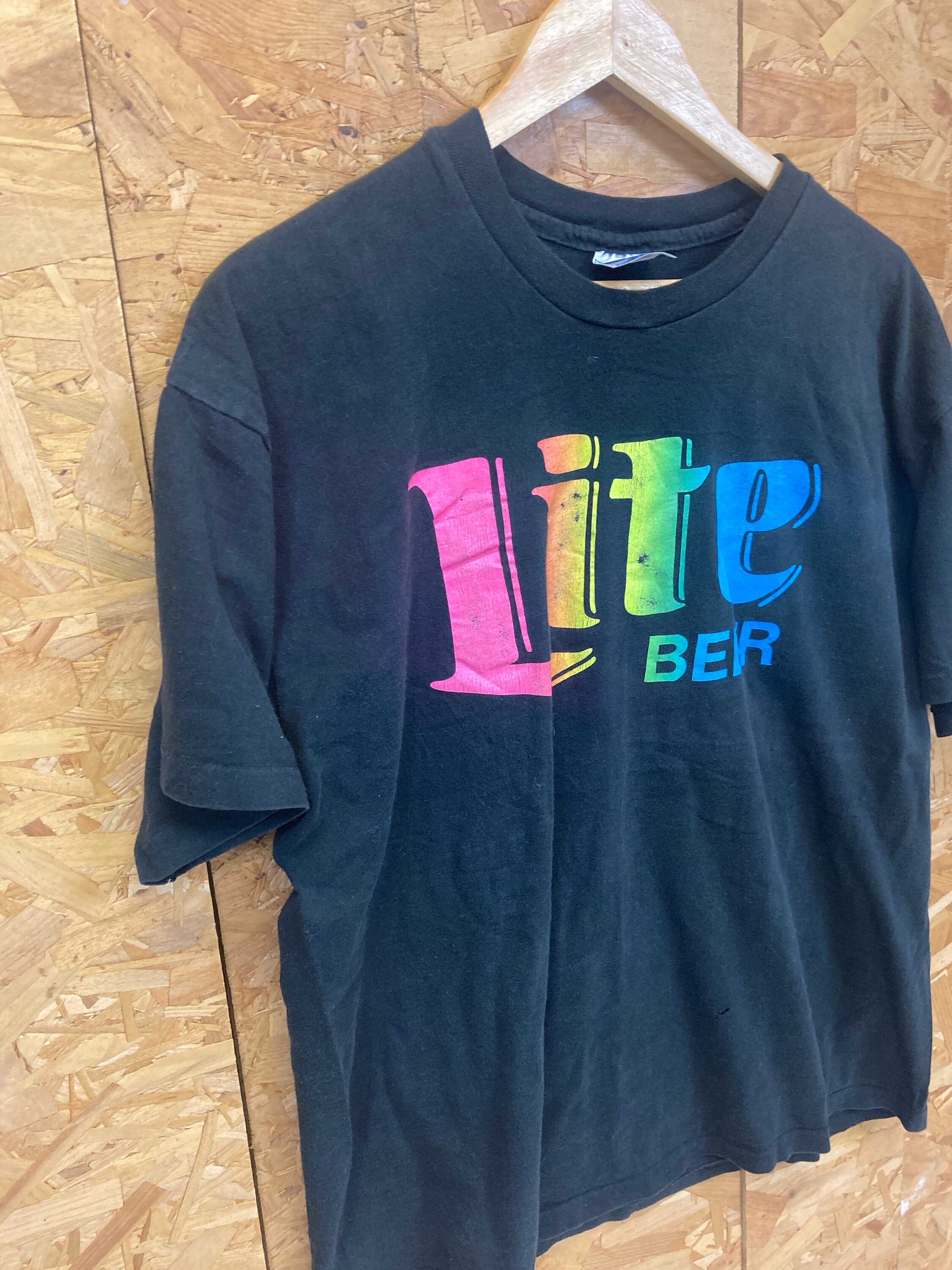 Vintage 90s Lite Beer USA Souvenir Black Single Stitch T Shirt 