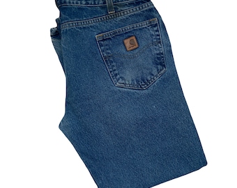 Vaqueros de trabajo Carhartt W38 L30 de corte recto para hombre, de color azul, vintage, años 90