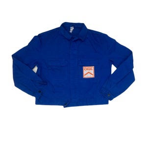 Vintage 80s mid blue workers chore herringbone cotton drill button up Okal jacket size large