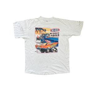Vintage Thrashed NHRA Drag Racing Member 1992 T-Shirt XXL White Delta USA image 1